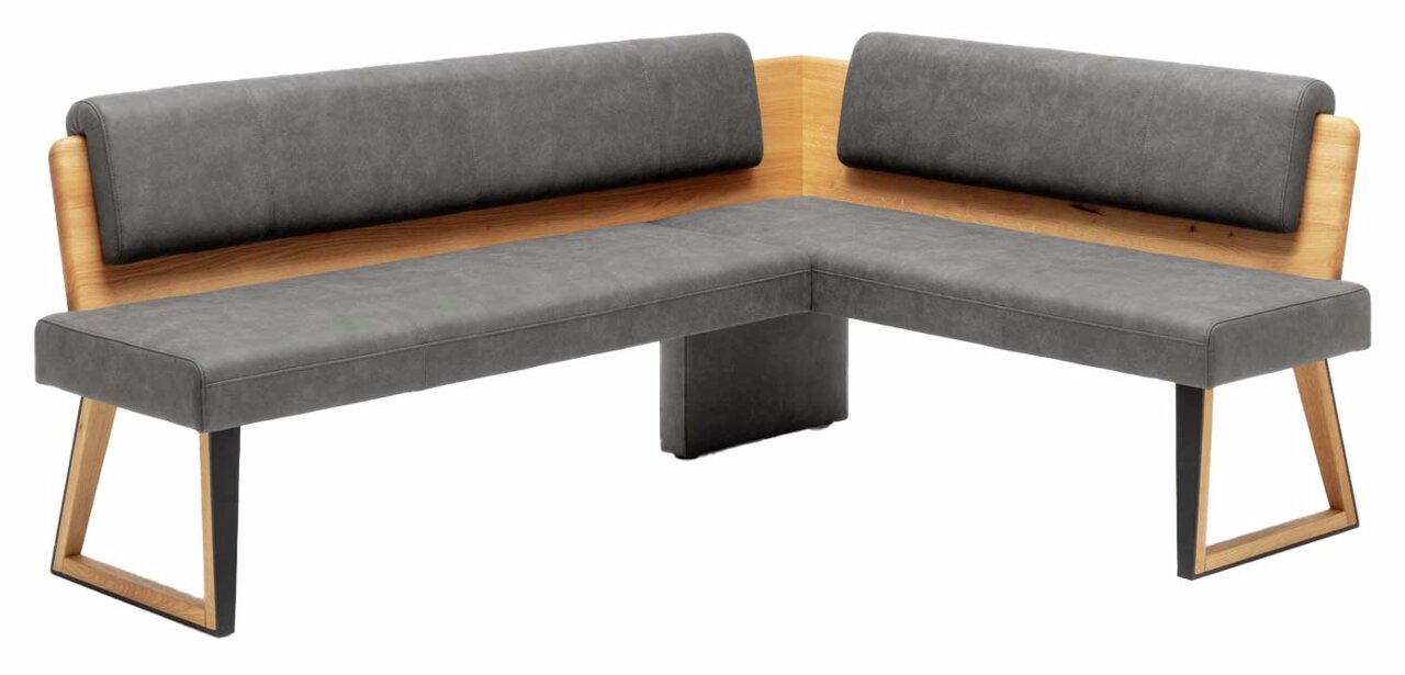 Venda Eckbank SALVADOR Eckbank mit grauem Polster und Holzrückenlehne, seitliche Perspektive