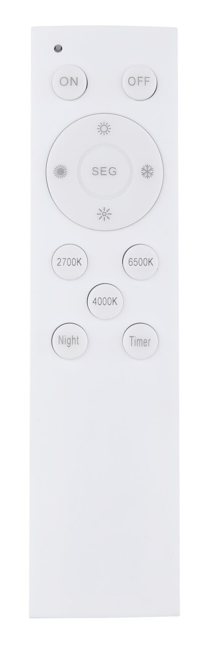 Fernbedienung für Deckenleuchte DORO, Vorderansicht mit verschiedenen Tasten für Lichtsteuerung und Farbtemperatur.