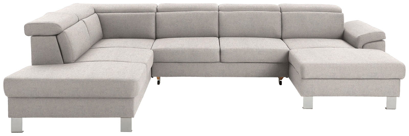Graues, modernes U-förmiges Sofa mit Polsterung, Ansicht von vorne links.