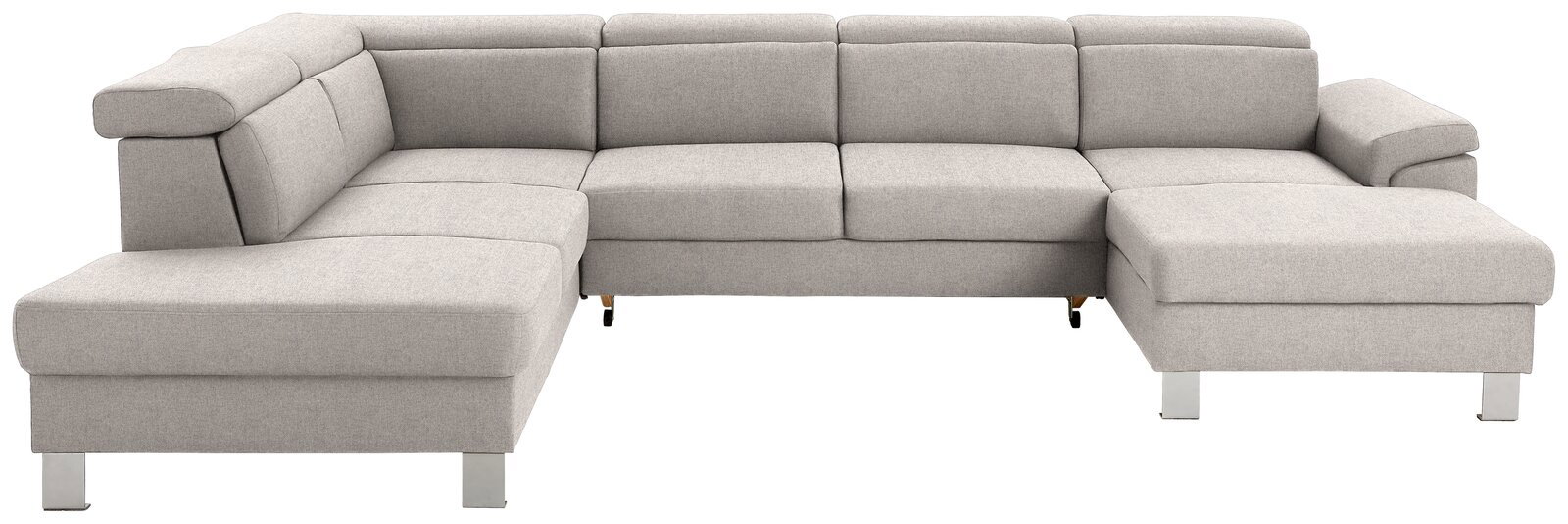 Graues, modernes U-förmiges Sofa mit Polsterung, Ansicht von vorne links.