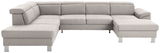Graues, modernes U-förmiges Sofa mit Polsterung, Ansicht von vorne links.
