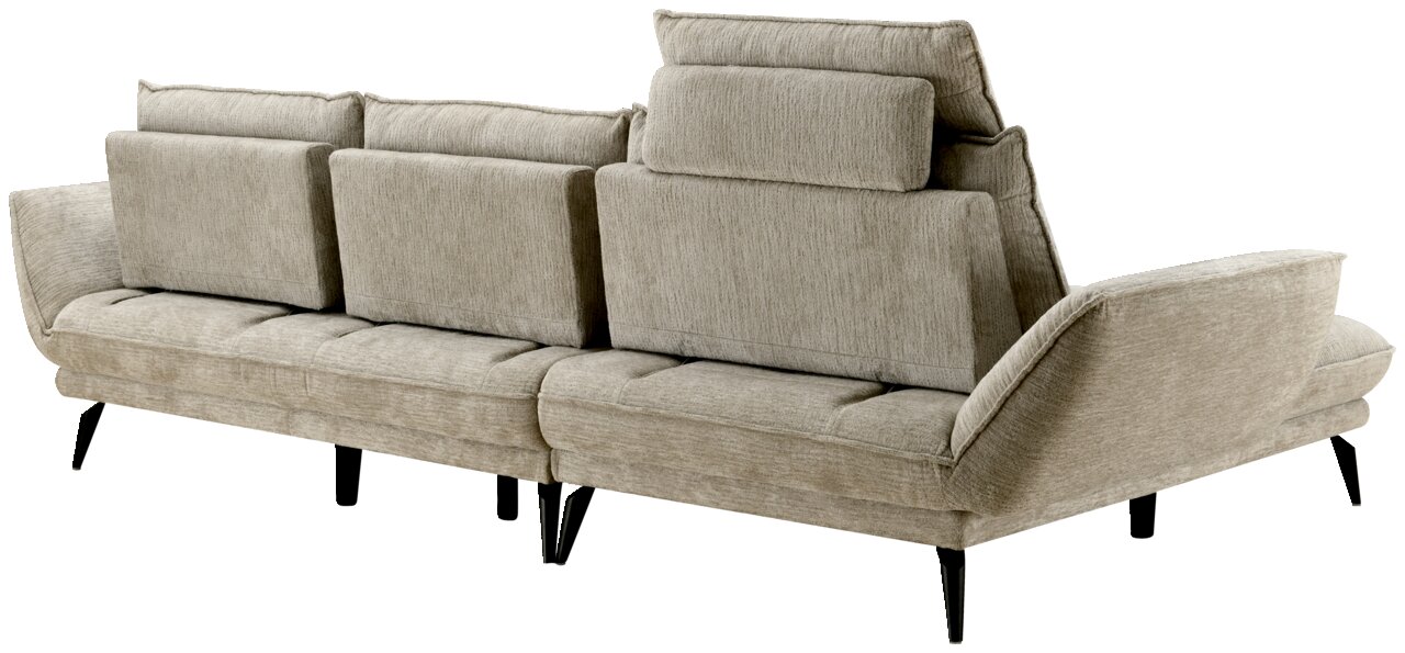 Rückansicht eines beigen Longchairkombis mit verstellbaren Rückenlehnen und schwarzen Beinen.