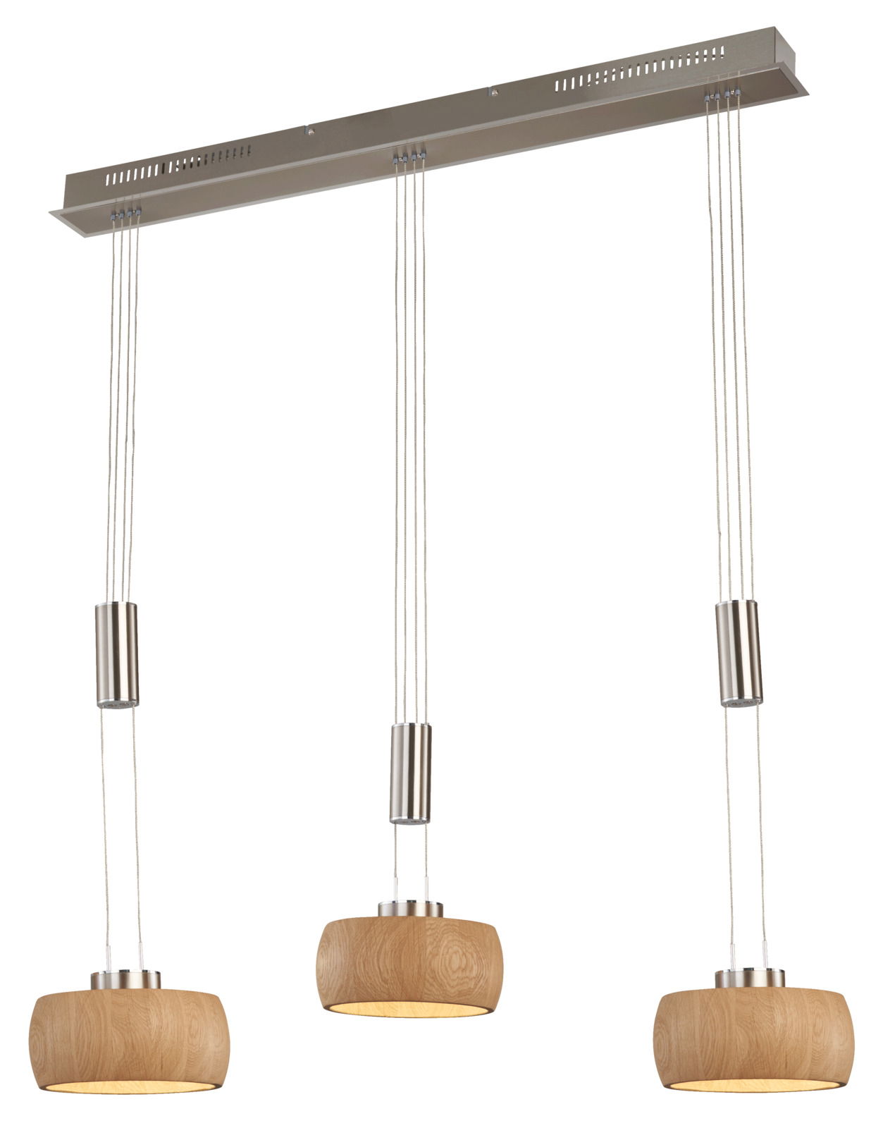 Fischer & Honsel Pendelleuchte SHINE-WOOD Moderne dreifache Pendelleuchte mit Holzoptik, von unten betrachtet