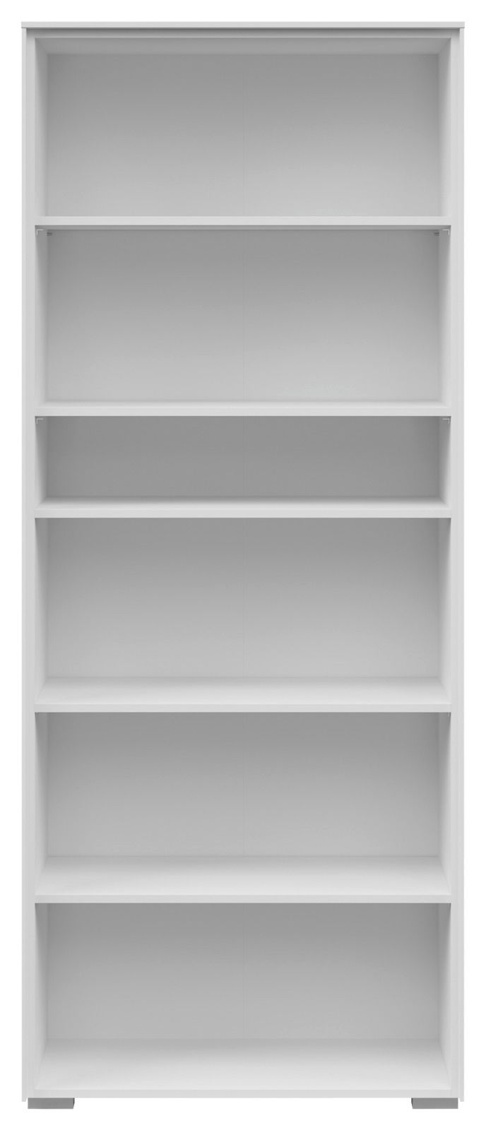 Voleo Aktenregal NEVADA Frontale Ansicht eines breiten, weißen Aktenregals mit fünf offenen Fächern.