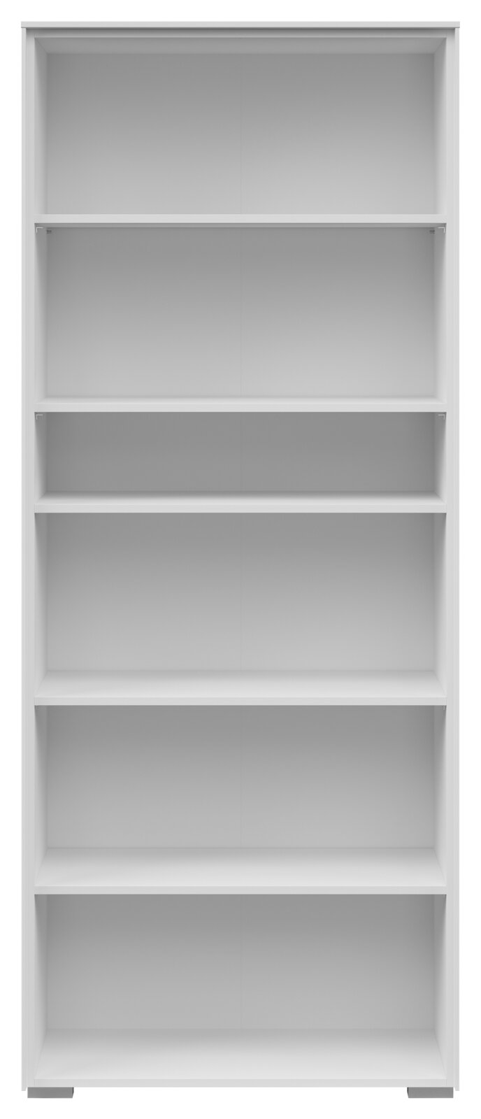 Voleo Aktenregal NEVADA Frontale Ansicht eines breiten, weißen Aktenregals mit fünf offenen Fächern.