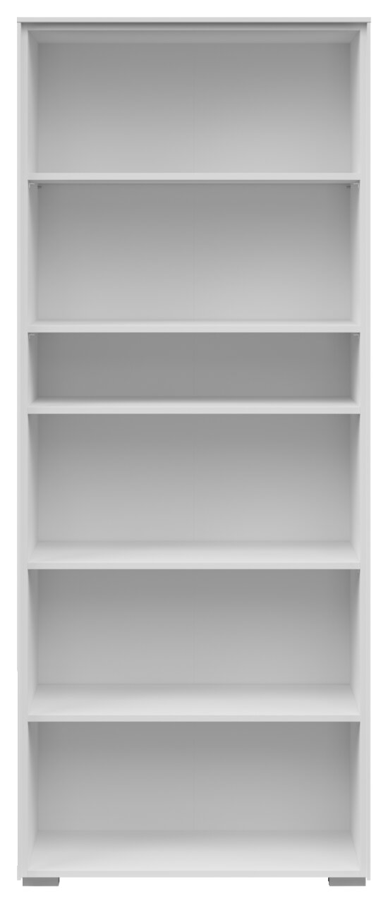 Voleo Aktenregal NEVADA Frontale Ansicht eines breiten, weißen Aktenregals mit fünf offenen Fächern.