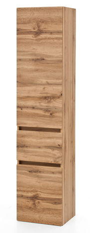 Hochschrank aus Holz in natürlicher Optik, frontal fotografiert