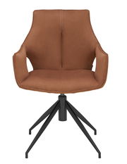 Moderner brauner Sessel mit schwarzem Metallgestell, Frontalansicht