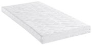 Weiße Matratze Duo 70 x 140 cm, schräg von der Seite fotografiert, mit gestepptem Muster und Reißverschluss.