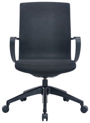 Schwarzer Drehstuhl mit Armlehnen, Vorderansicht