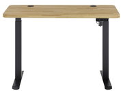 Elektrisch höhenverstellbarer Schreibtisch mit Holzplatte und schwarzem Gestell, Frontalansicht