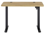Elektrisch höhenverstellbarer Schreibtisch mit Holzplatte und schwarzem Gestell, Frontalansicht