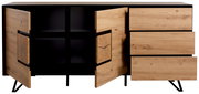 Modernes Sideboard aus Holz mit offenen Türen und Schubladen, Vorderansicht