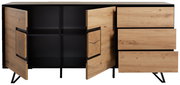 Modernes Sideboard aus Holz mit offenen Türen und Schubladen, Vorderansicht