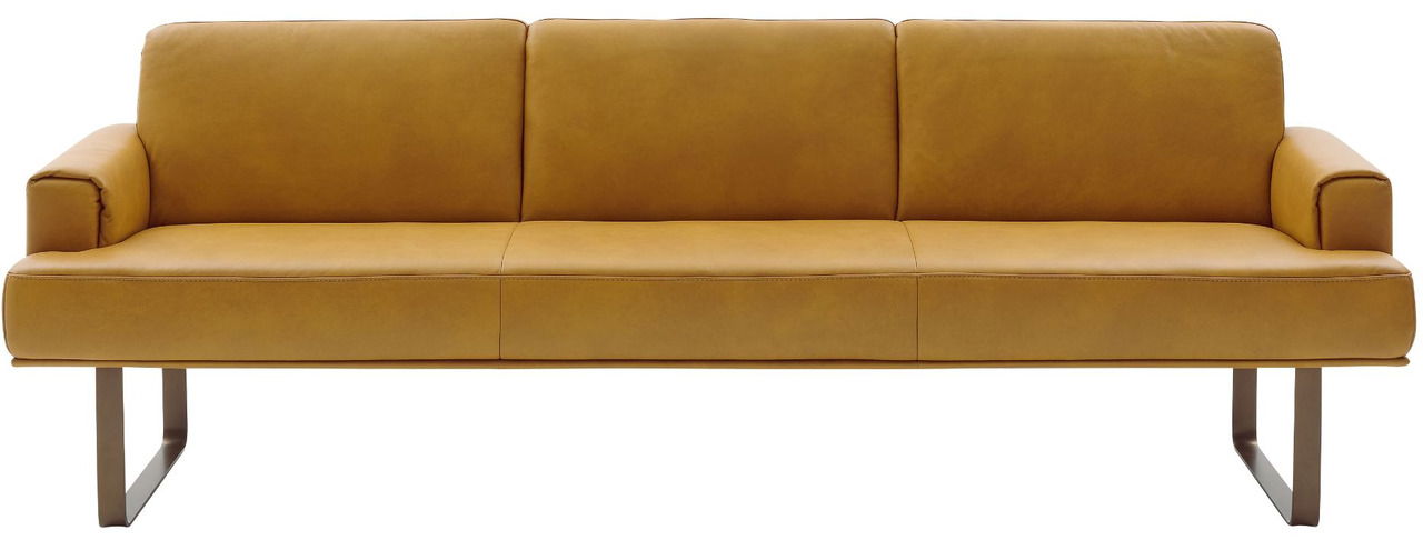 Gelbes Ledersofa mit Metallbeinen, Frontalansicht