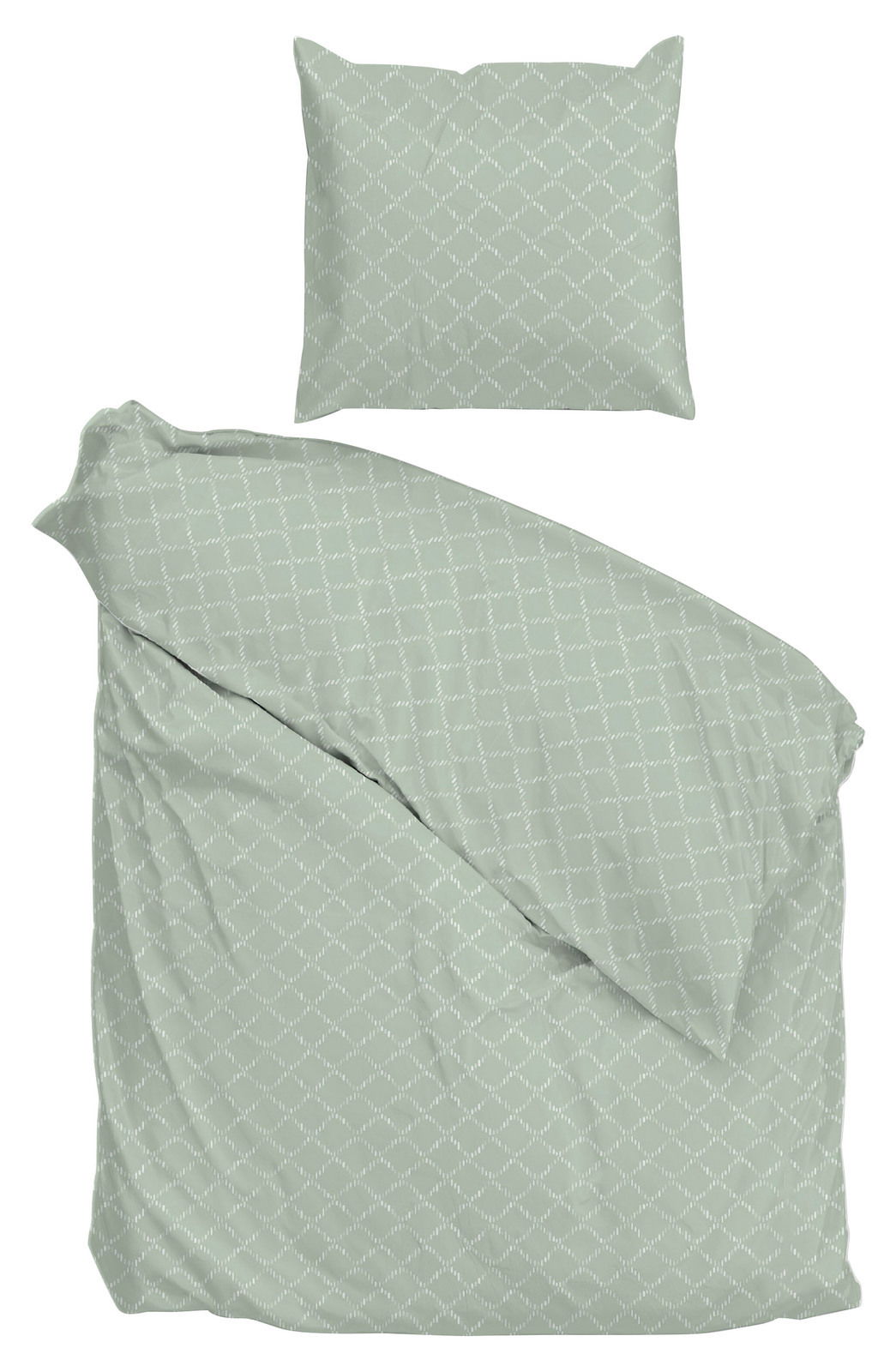 Bettwäsche-Set in sanftem Grün mit dezentem Rautenmuster, Draufsicht