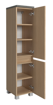 Offener Midischrank aus Holz mit mehreren Regalböden, Ansicht von vorne.