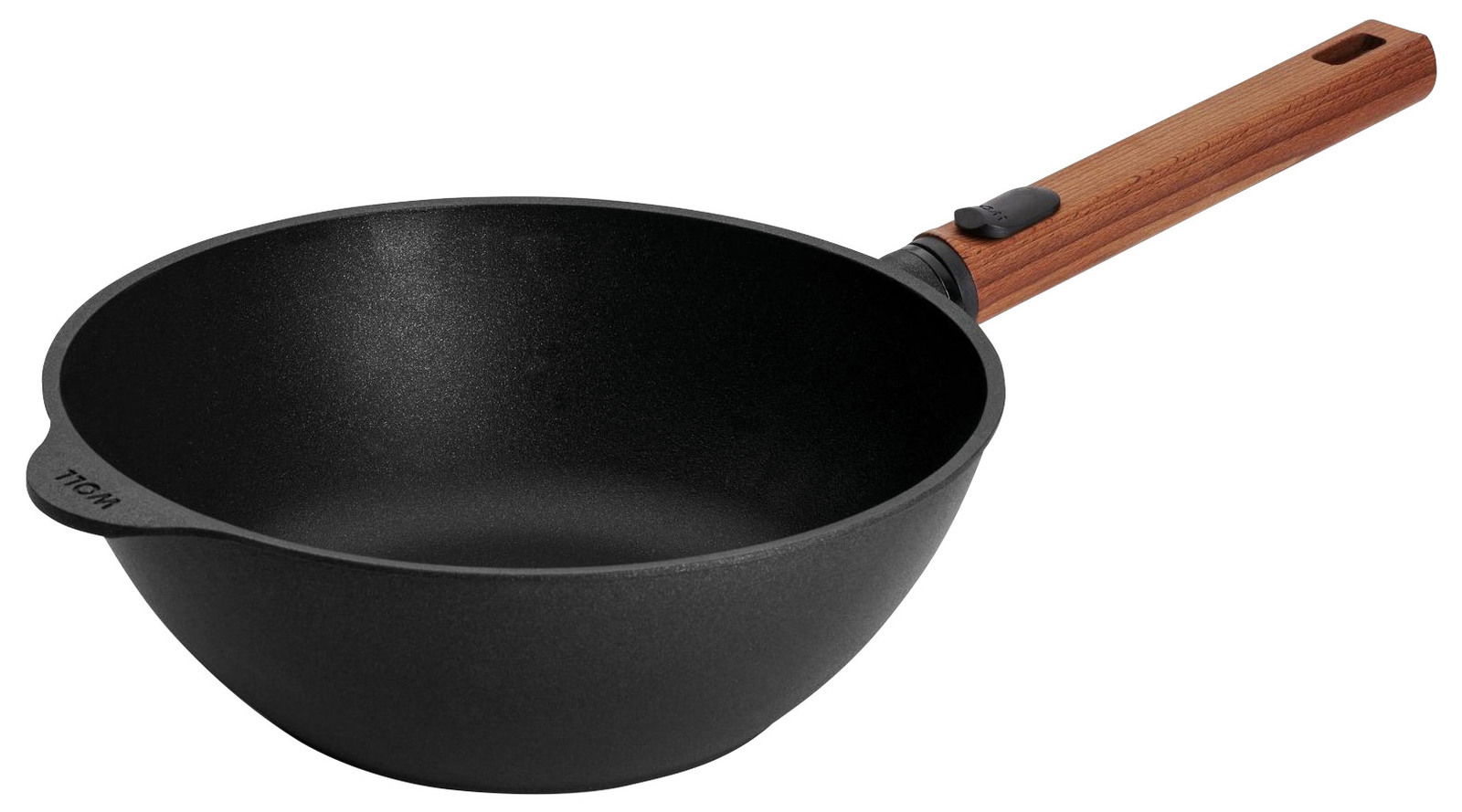 Guss-Wok 24cm mit Holzgriff, seitliche Perspektive