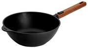 Guss-Wok 24cm mit Holzgriff, seitliche Perspektive