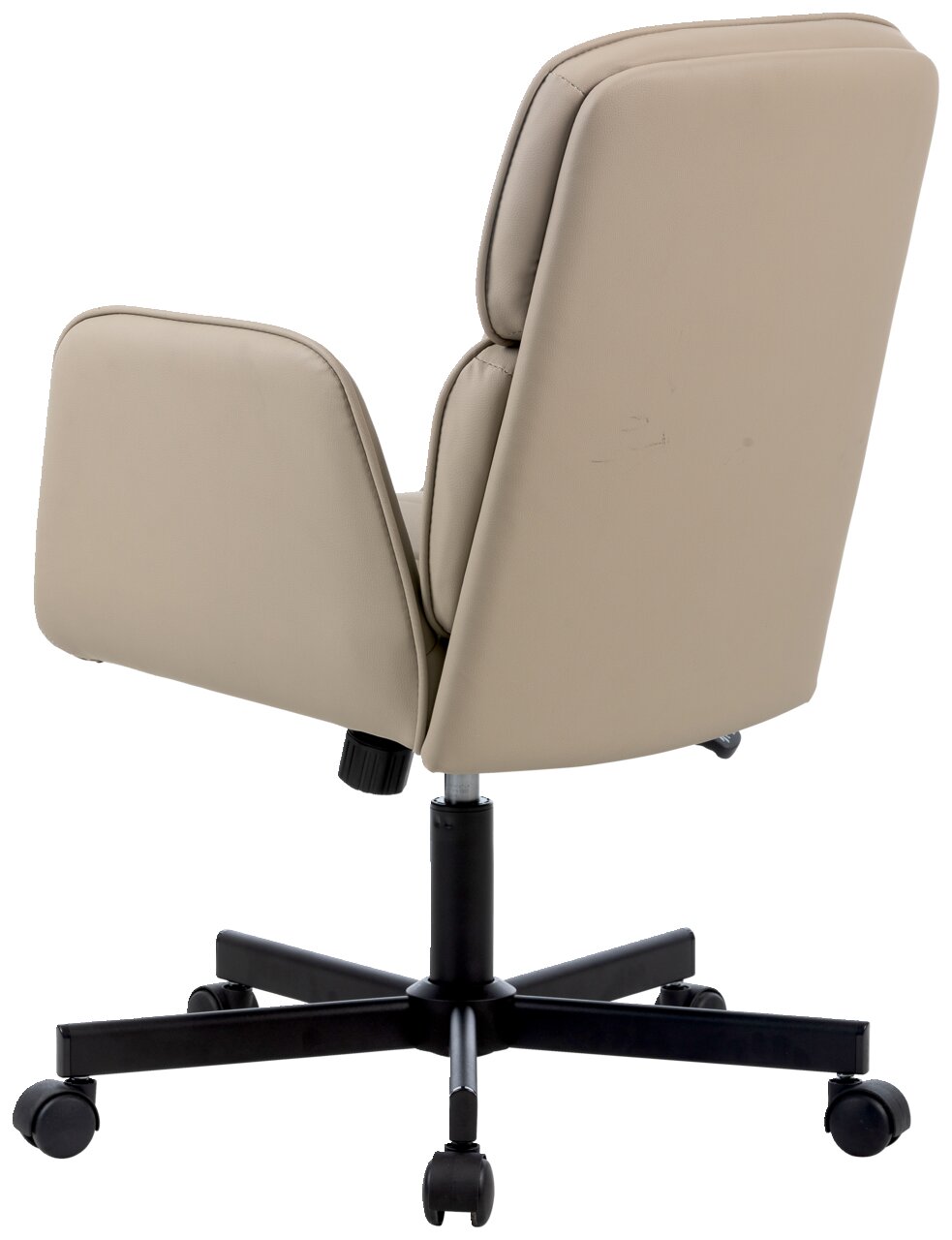 Bürodrehstuhl in Beige, Rückansicht, mit schwarzem Fußkreuz und Rollen
