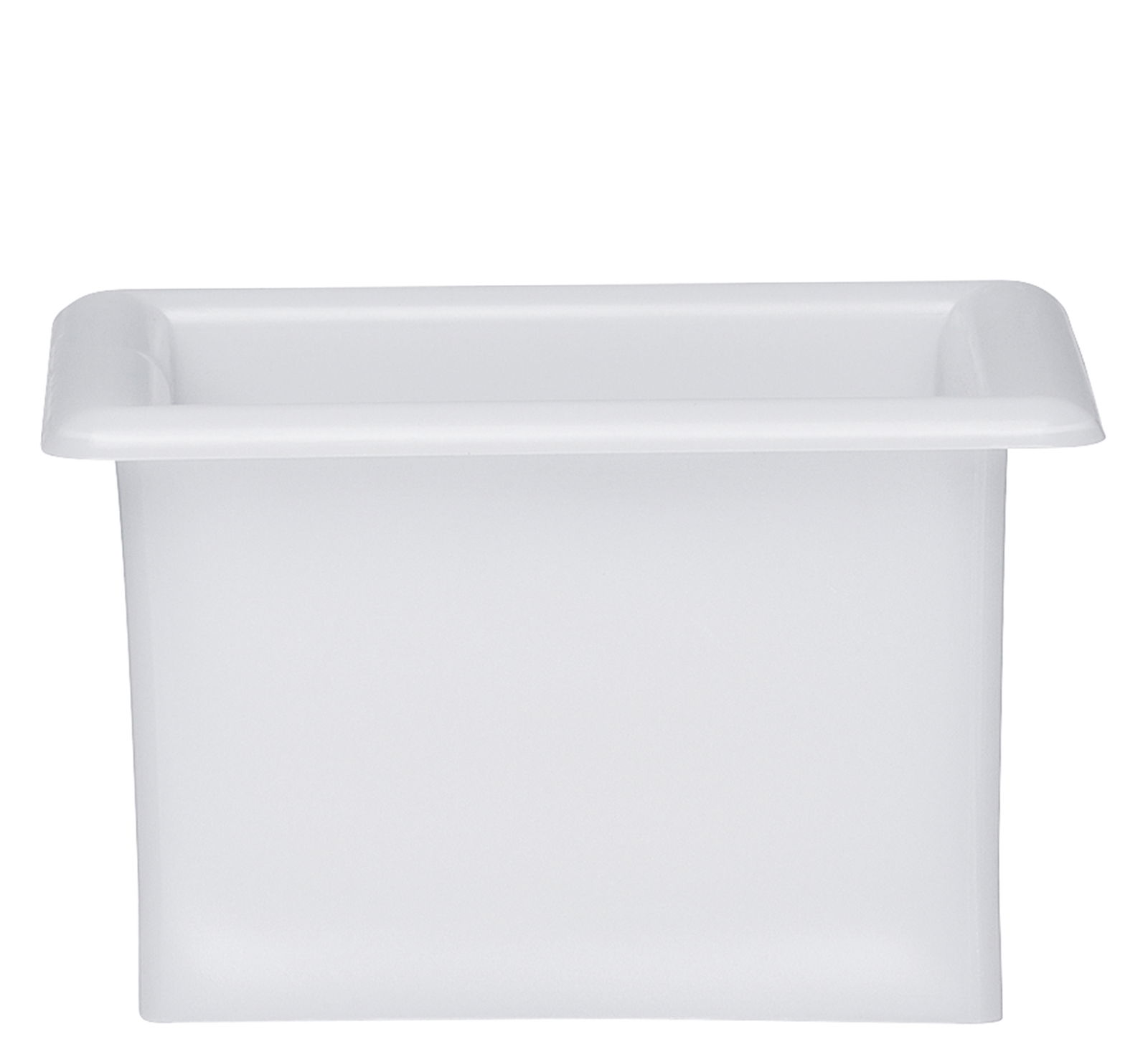 Weiße Kunststoffbox, frontal fotografiert