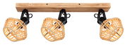 Dreifacher Deckenstrahler VALLI mit Holzleiste und geflochtenen Lampenschirmen, seitliche Perspektive