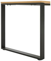 Schreibtischgestell aus schwarzem Metall mit Holzplatte, seitliche Perspektive