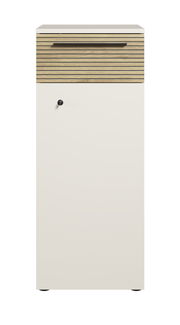 Moderner Aktenschrank mit Holzoptik und Schloss, Frontalansicht