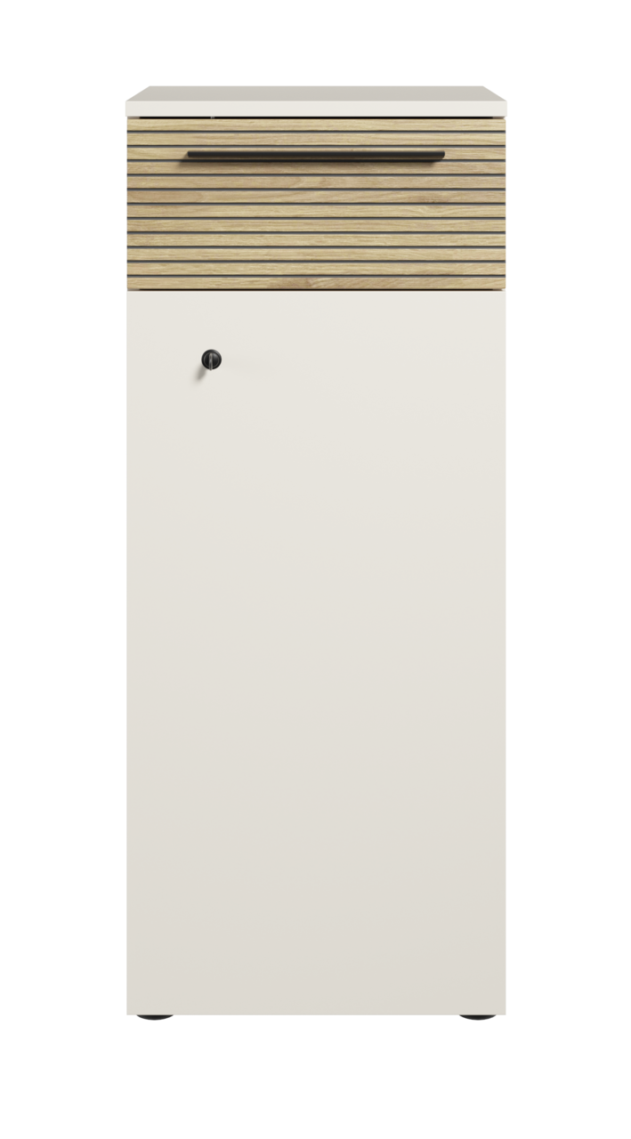 Moderner Aktenschrank mit Holzoptik und Schloss, Frontalansicht