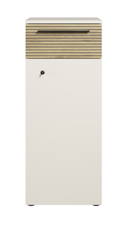 Moderner Aktenschrank mit Holzoptik und Schloss, Frontalansicht