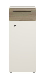 Moderner Aktenschrank mit Holzoptik und Schloss, Frontalansicht