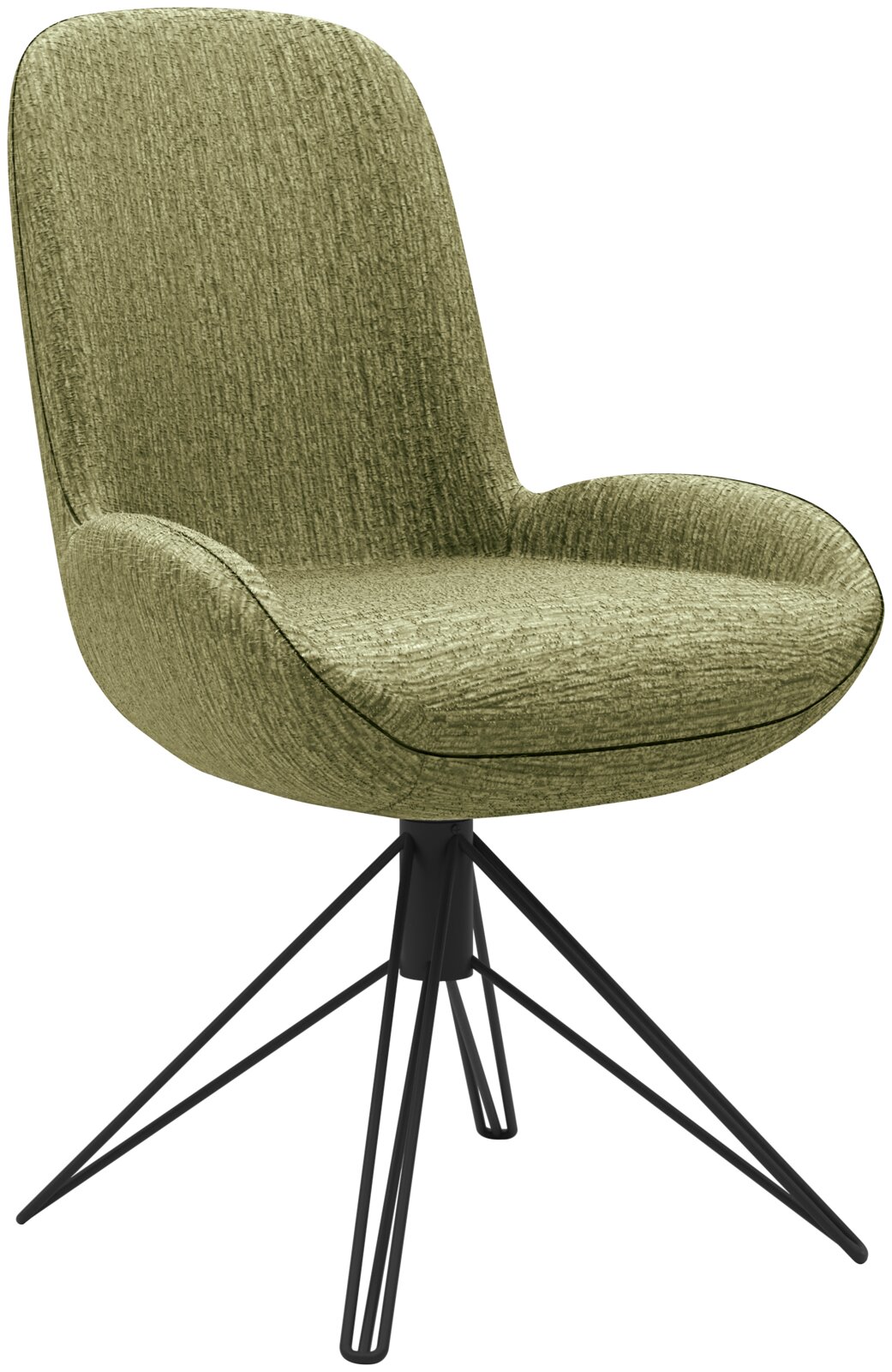 Musterring Stuhl MR HELVIN Moderner grüner Stuhl mit gepolsterter Sitzfläche und schwarzem Metallgestell, seitliche Perspektive
