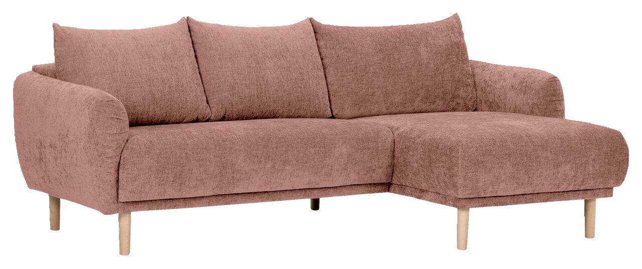 Rosa Ecksofa mit Ottomane rechts, Vorderansicht