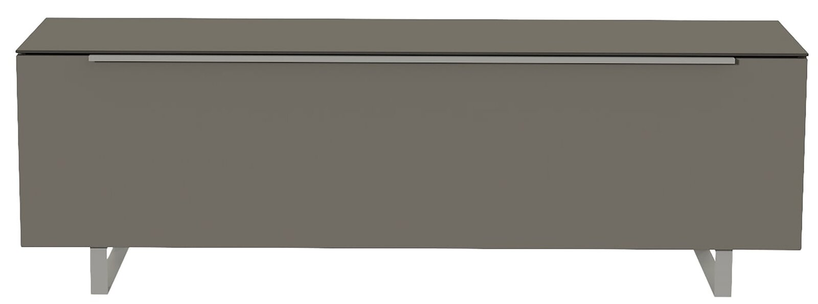 Moderano TV-Lowboard BORMIO Modernes TV-Lowboard in grauer Farbe mit Metallbeinen, Frontansicht.