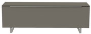 Modernes TV-Lowboard in grauer Farbe mit Metallbeinen, Frontansicht.