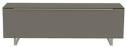 Modernes TV-Lowboard in grauer Farbe mit Metallbeinen, Frontansicht.