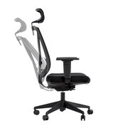 Ergonomischer Drehstuhl mit verstellbarer Rückenlehne und Kopfstütze, Seitenansicht