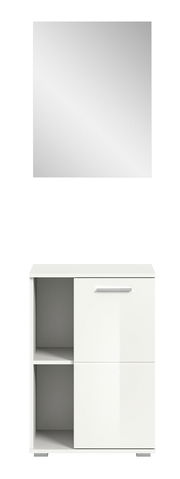 Weiße Garderobenkombination mit Spiegel und Schrank, Frontalansicht