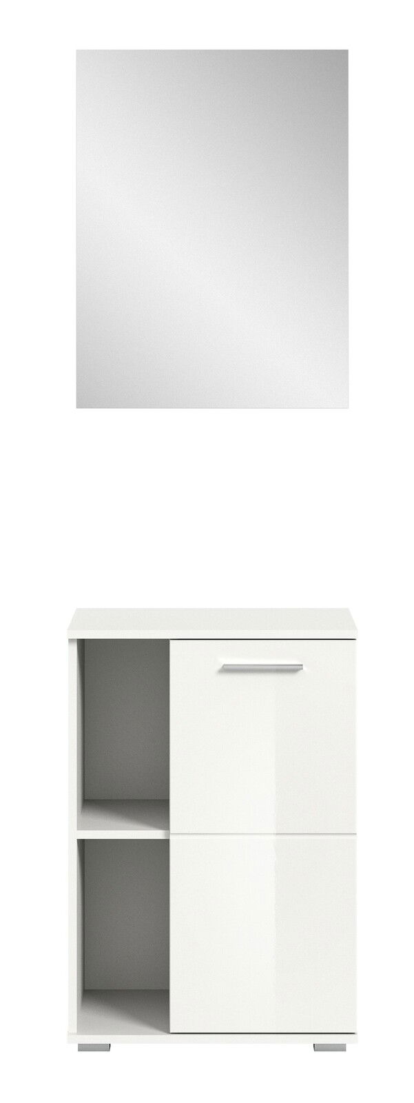 Weiße Garderobenkombination mit Spiegel und Schrank, Frontalansicht