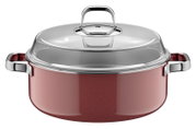 Schmortopf 28cm mit Deckel in Rot, seitliche Perspektive