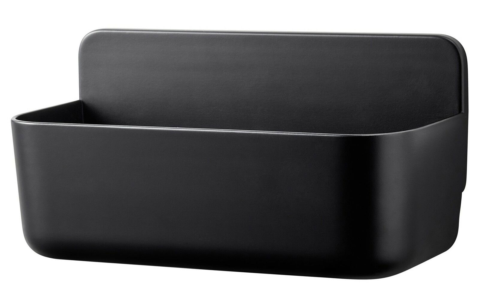 Schwarzer Duschkorb aus Metall, seitliche Perspektive