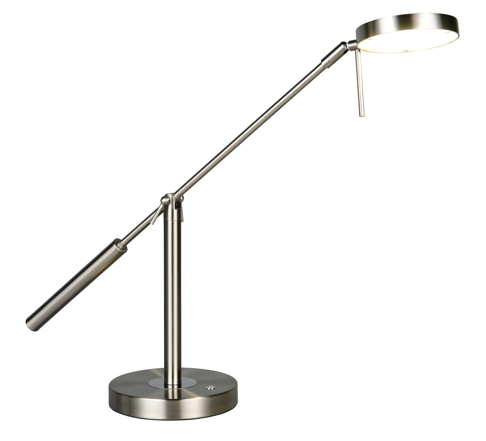 Moderne LED-Schreibtischleuchte aus Metall in seitlicher Perspektive