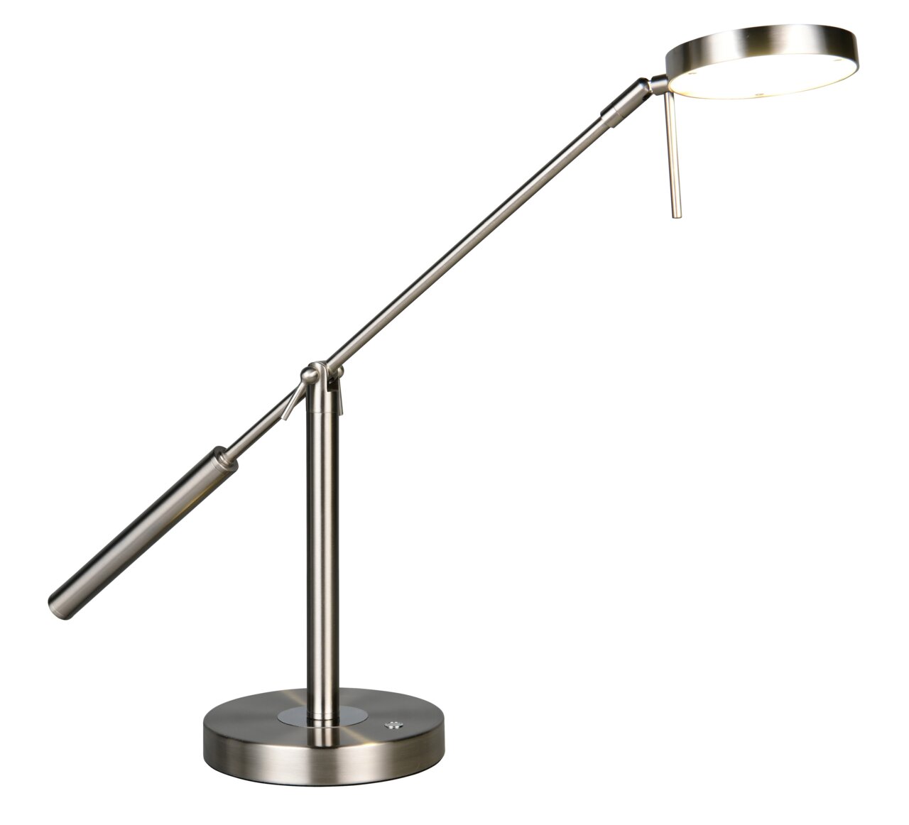 Moderne LED-bureaulamp van metaal, gezien vanaf de zijkant