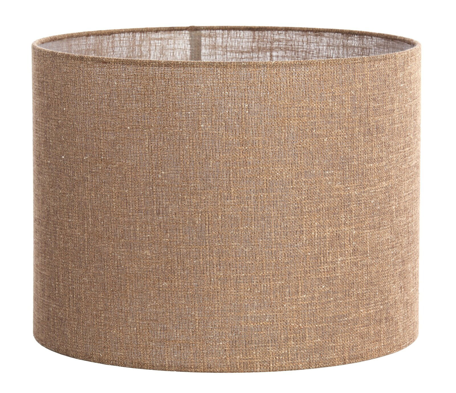Zylindrischer, brauner Lampenschirm aus Stoff, seitliche Perspektive