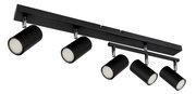 Schwarzer Deckenstrahler mit fünf zylindrischen Leuchten, seitliche Perspektive