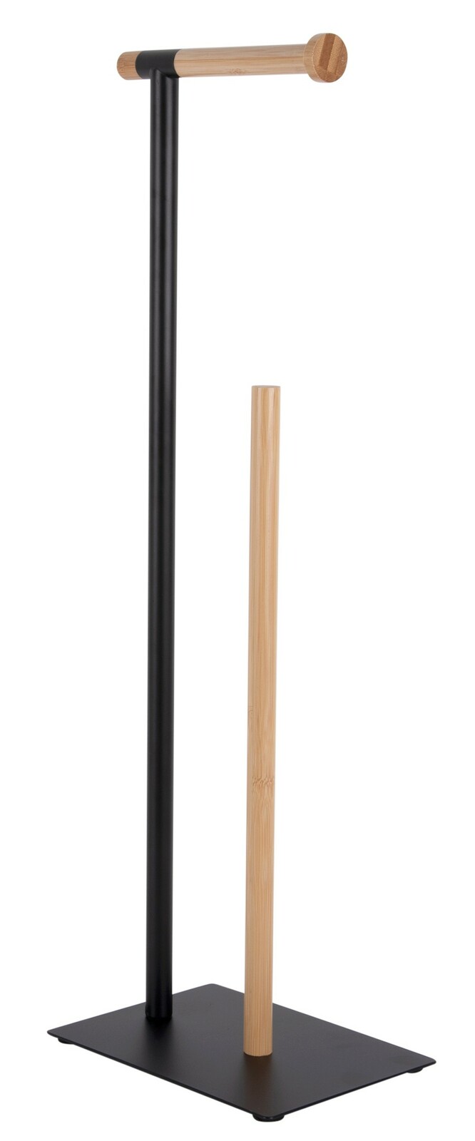 Moderner Toilettenrollenhalter aus Bambus und Metall, seitliche Perspektive