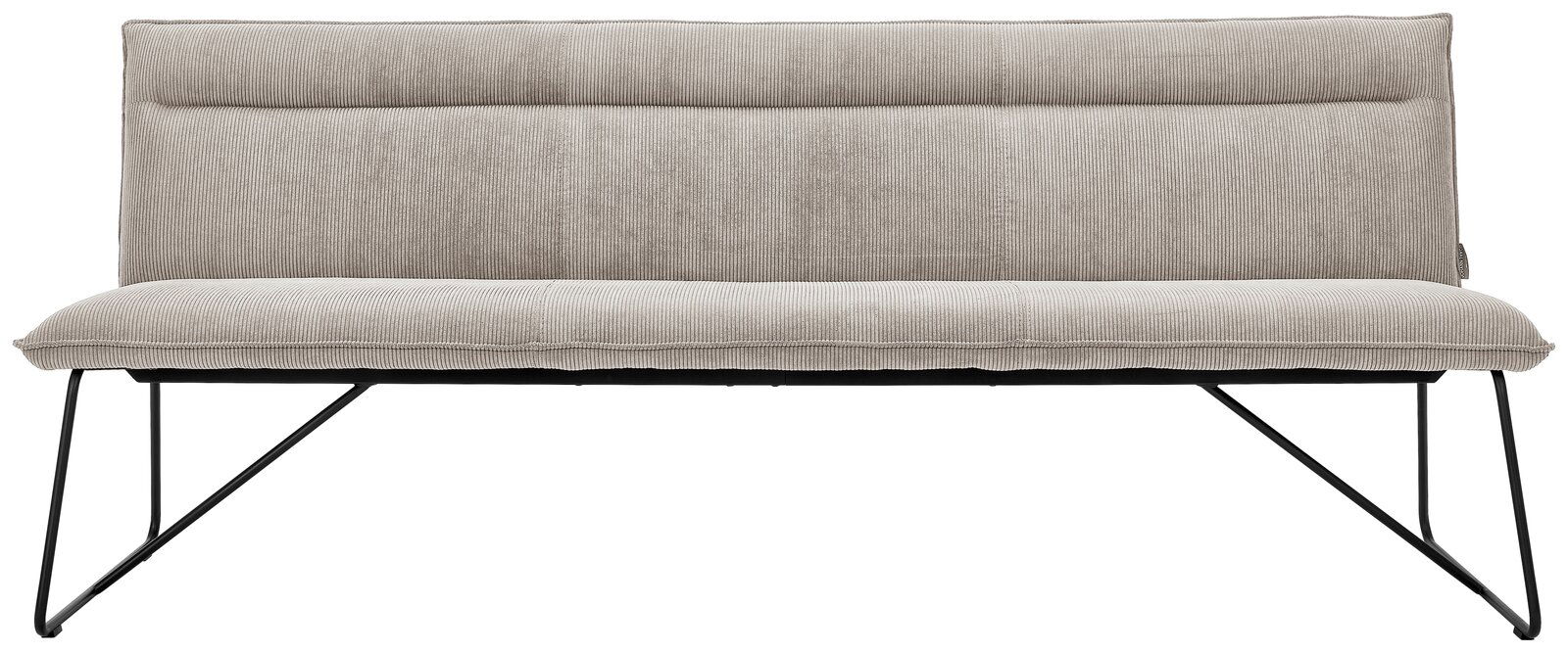 Beige Sitzbank mit Metallbeinen, Vorderansicht