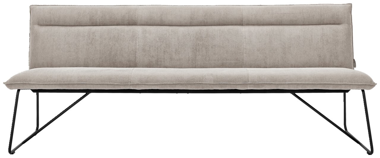 Beige Sitzbank mit Metallbeinen, Vorderansicht