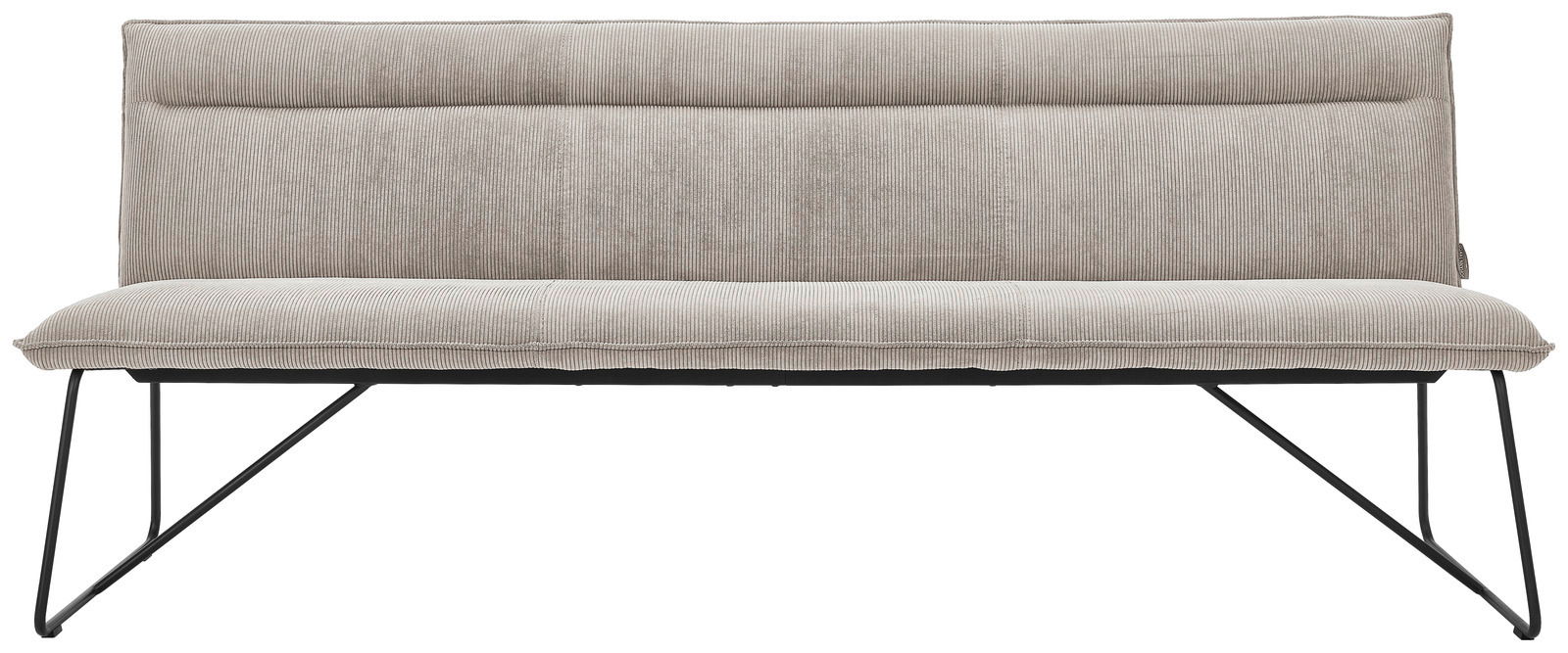 Beige Sitzbank mit Metallbeinen, Vorderansicht