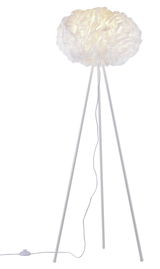 Stehleuchte mit dreibeinigem Gestell und einem großen, weißen, wolkenartigen Lampenschirm, seitliche Perspektive